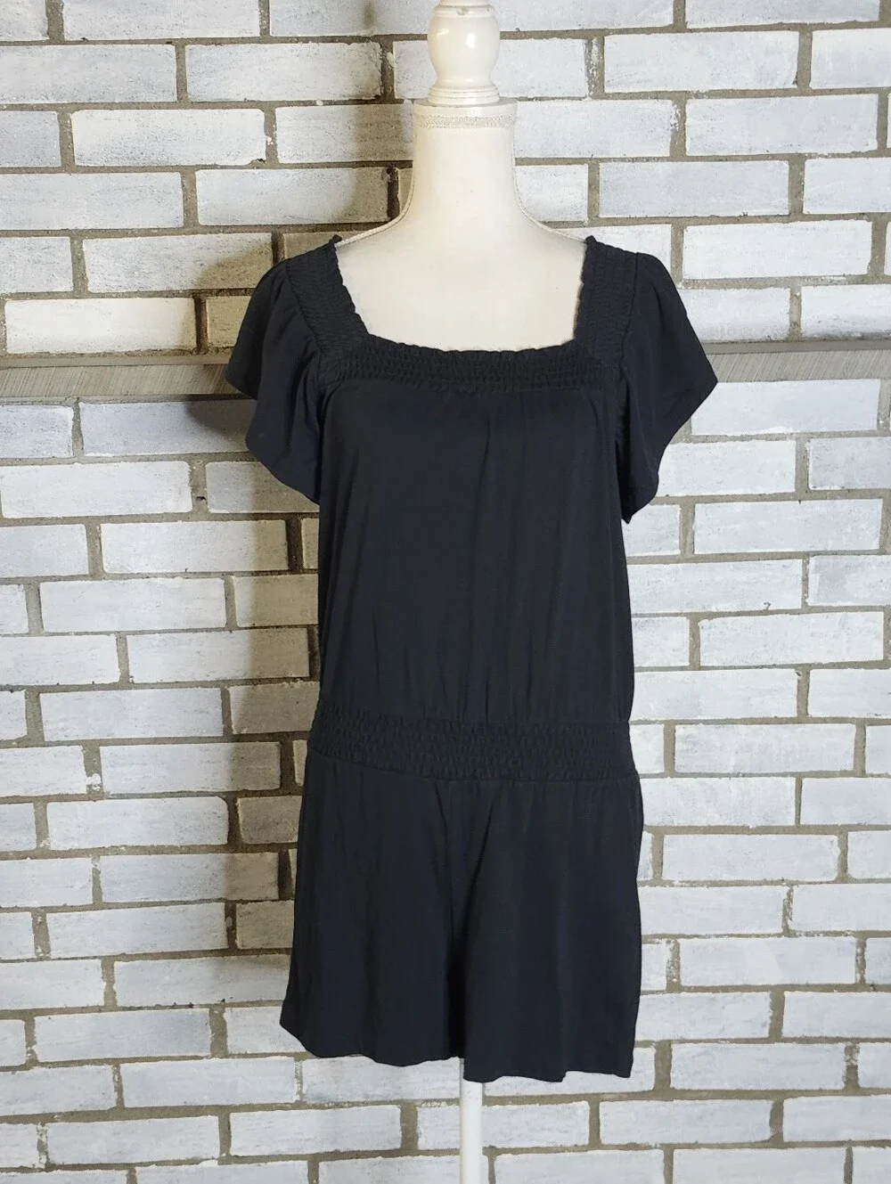 • J Crew Women's Short Off The Shoulder Romper Size XS Black 100% Cotton